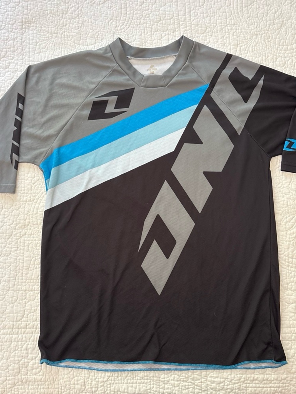 ONE Industries -Men's Black and Gray Athletic Jersey with Blue Stripe Accents